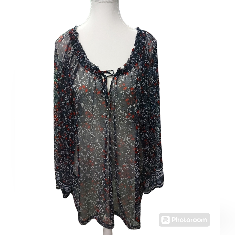 Michel Studio Sheer Bohemian Floral Blouse 4X